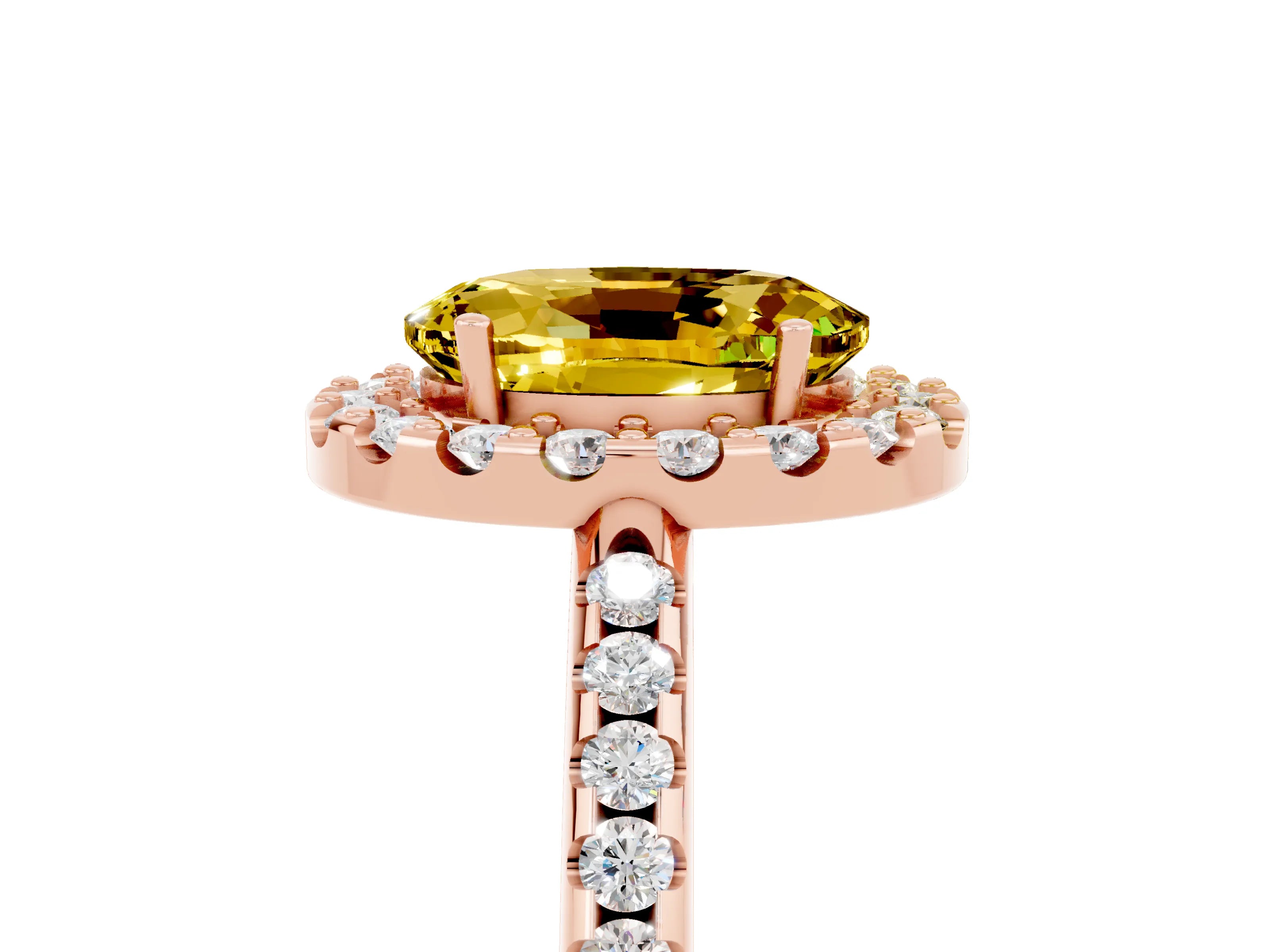 Rose gold Oval Cut Yellow Sapphire Pavé Halo Ring with Four-Prong Setting_17