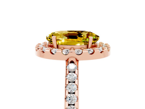 Rose gold Oval Cut Yellow Sapphire Pavé Halo Ring with Four-Prong Setting_17