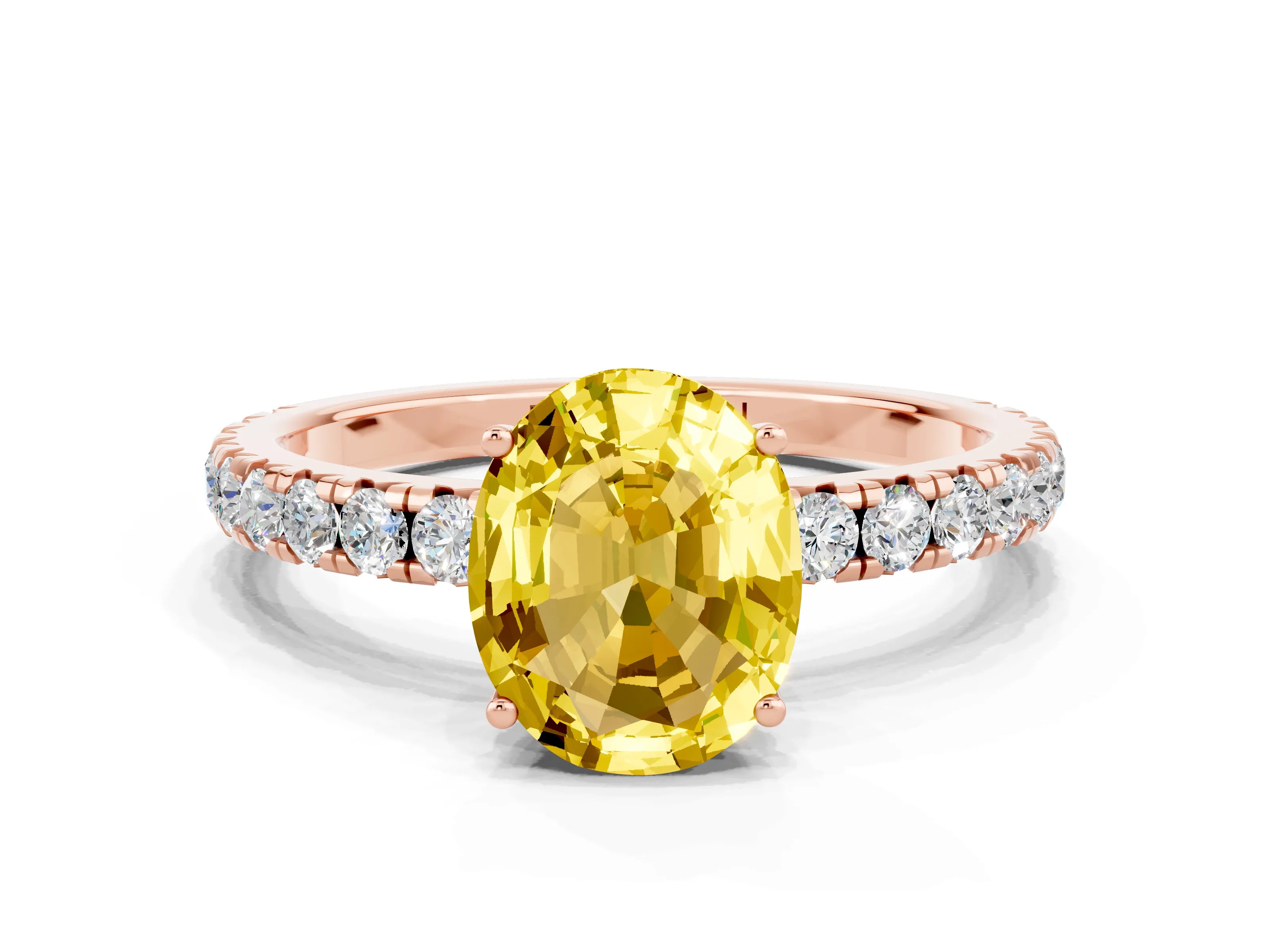 Rose gold Oval Cut Yellow Sapphire Pavé Solitaire Engagement Ring with Four-Prong Setting_12