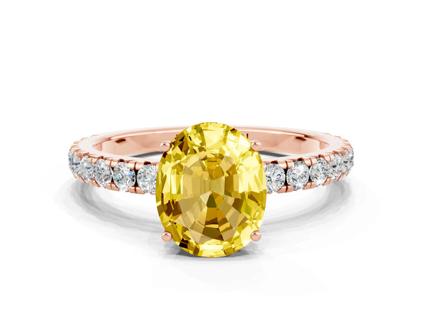 Rose gold Oval Cut Yellow Sapphire Pavé Solitaire Engagement Ring with Four-Prong Setting
