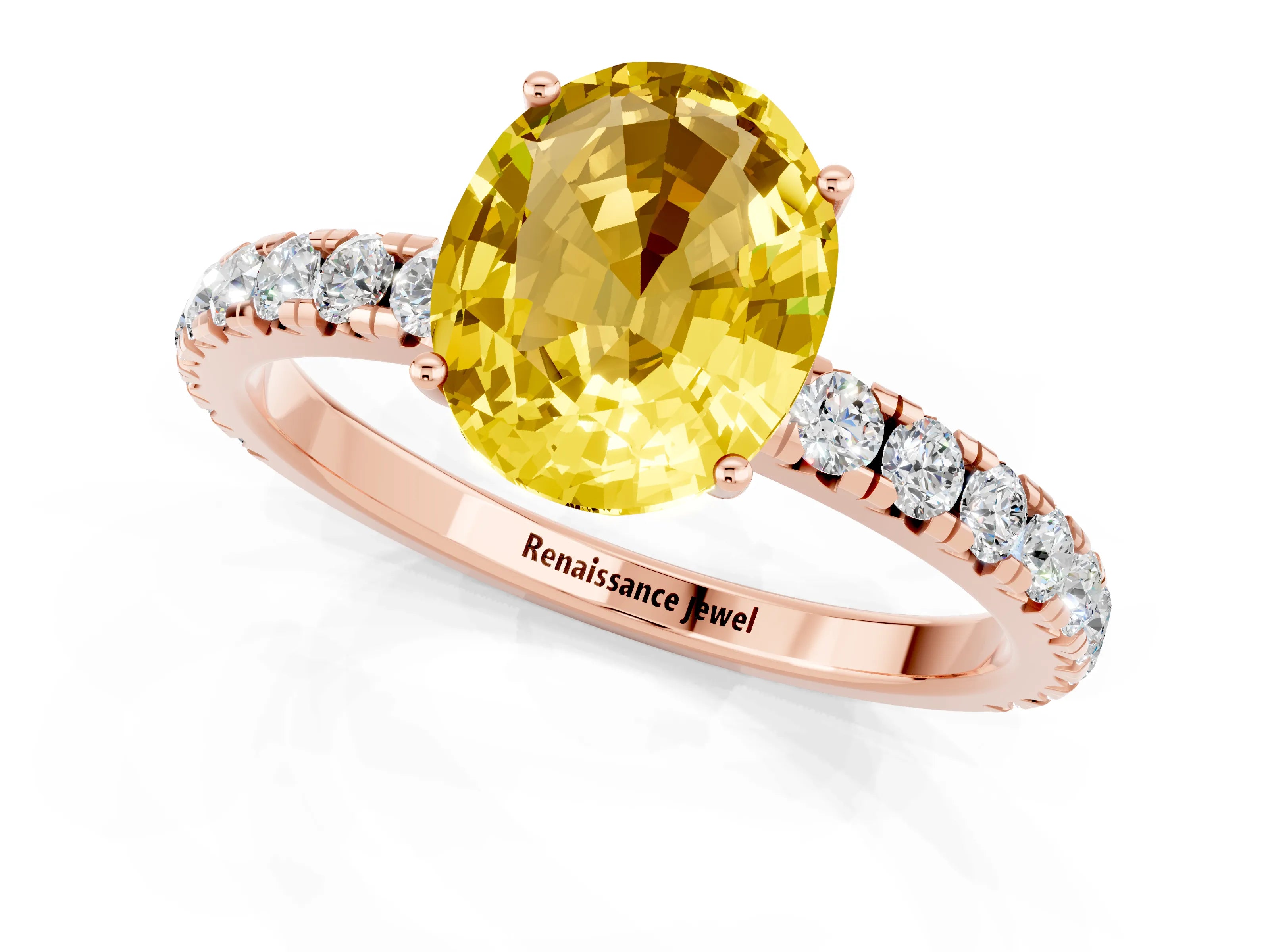 Rose gold Oval Cut Yellow Sapphire Pavé Solitaire Engagement Ring with Four-Prong Setting_13