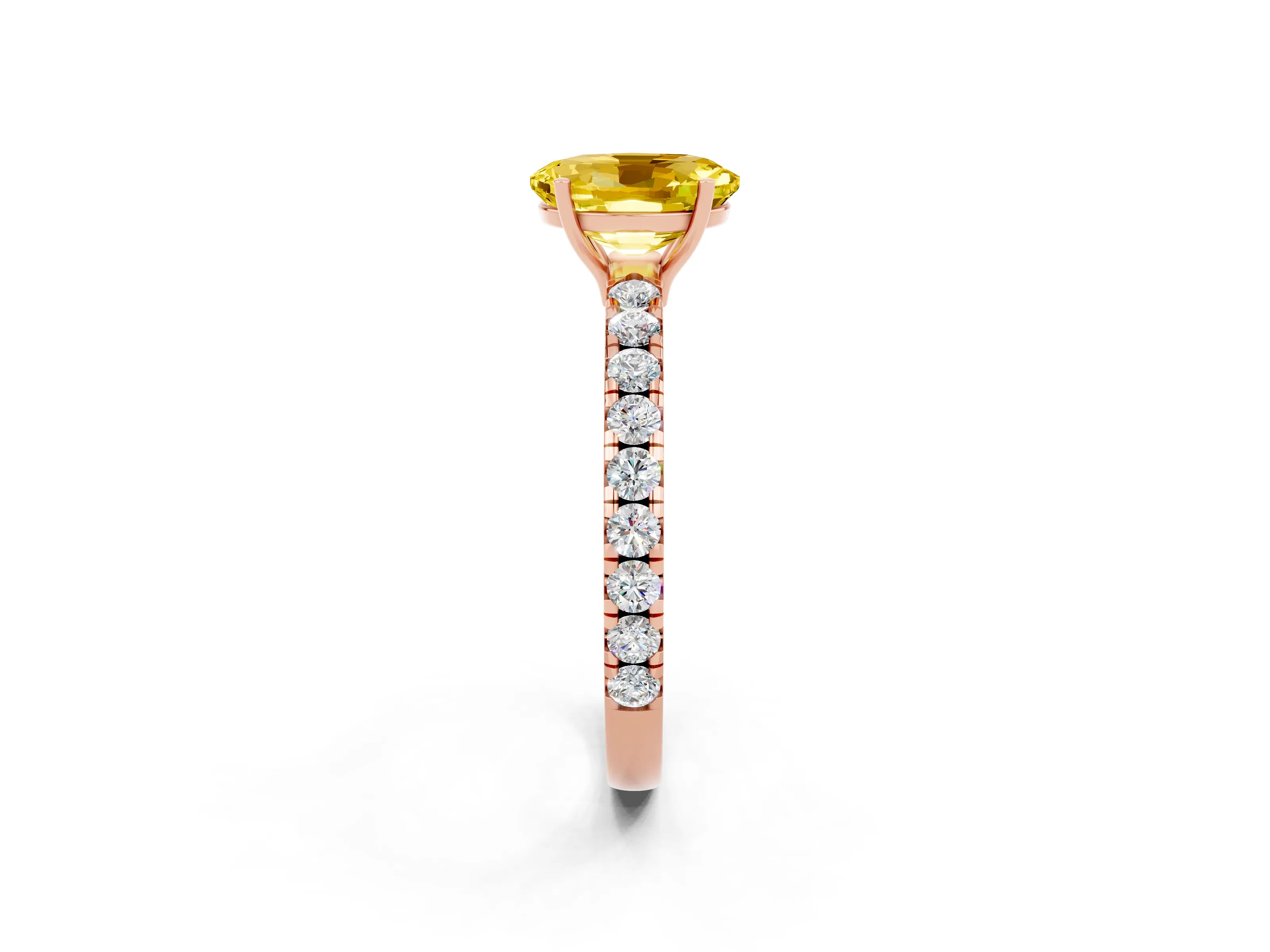 Rose gold Oval Cut Yellow Sapphire Pavé Solitaire Engagement Ring with Four-Prong Setting_14