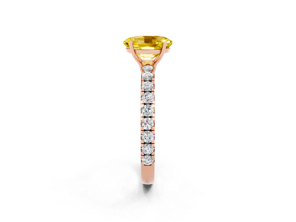 Rose gold Oval Cut Yellow Sapphire Pavé Solitaire Engagement Ring with Four-Prong Setting