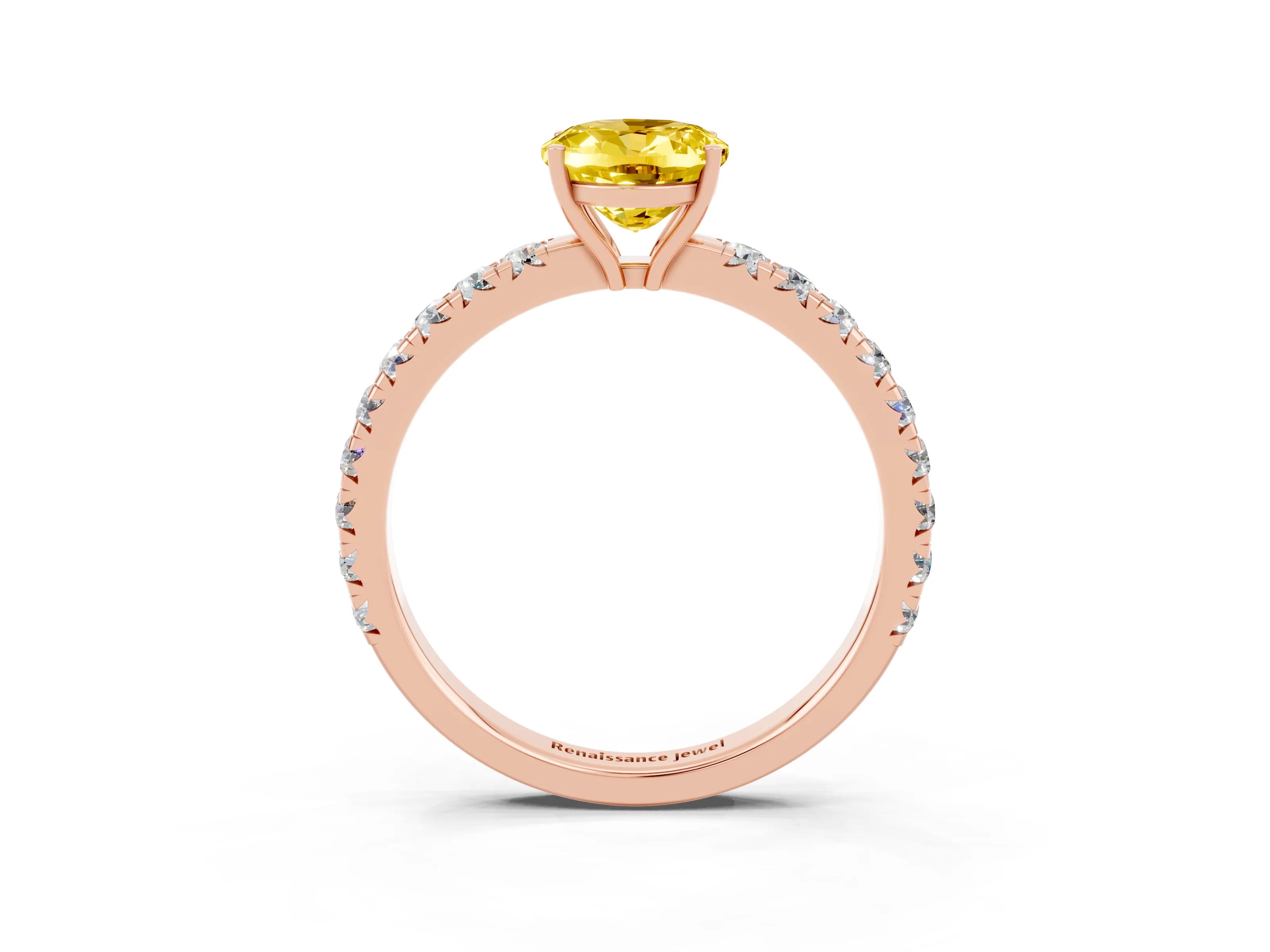 Rose gold Oval Cut Yellow Sapphire Pavé Solitaire Engagement Ring with Four-Prong Setting_15