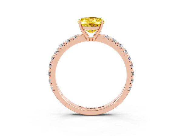 Rose gold Oval Cut Yellow Sapphire Pavé Solitaire Engagement Ring with Four-Prong Setting