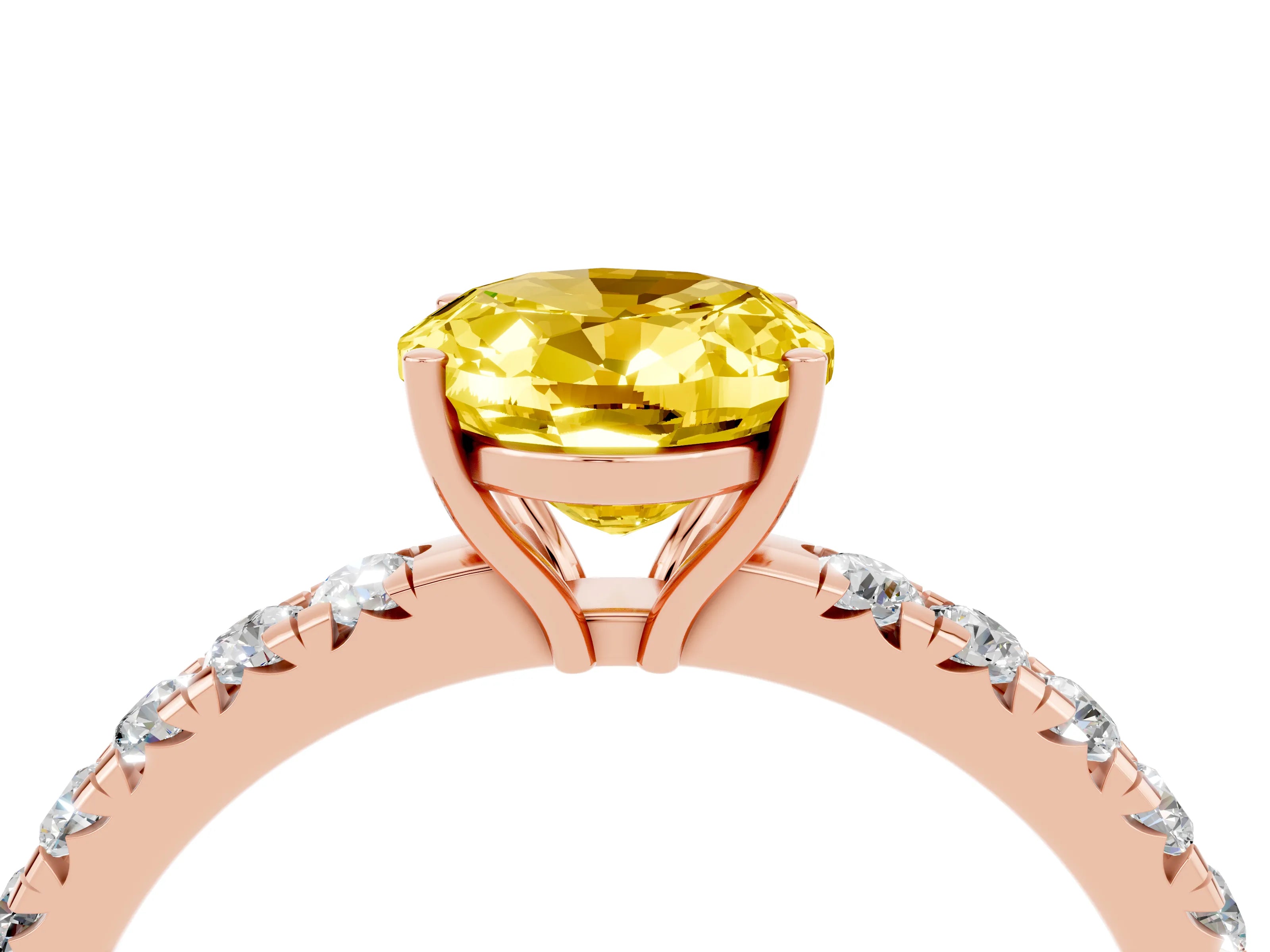 Rose gold Oval Cut Yellow Sapphire Pavé Solitaire Engagement Ring with Four-Prong Setting_16