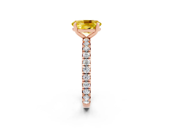 Rose gold Oval Cut Yellow Sapphire Pavé Solitaire Ring with Round Band and Prong Setting