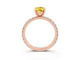 Rose gold Oval Cut Yellow Sapphire Pavé Solitaire Ring with Round Band and Prong Setting_15
