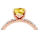 Rose gold Oval Cut Yellow Sapphire Pavé Solitaire Ring with Round Band and Prong Setting_16