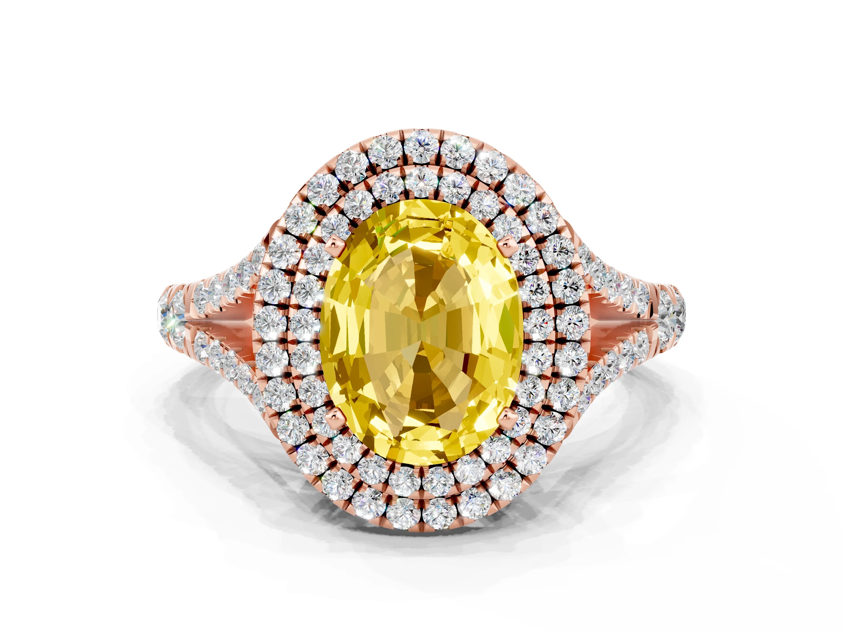 Rose gold Oval Cut Yellow Sapphire Pavé Split Shank Double Halo Engagement Ring