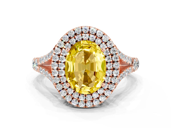 Rose gold Oval Cut Yellow Sapphire Pavé Split Shank Double Halo Engagement Ring