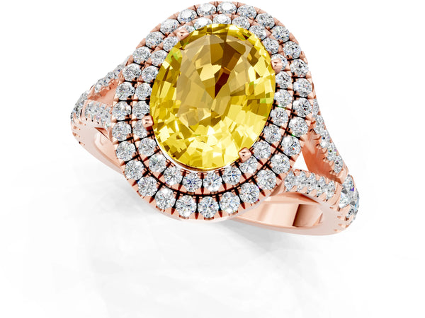 Rose gold Oval Cut Yellow Sapphire Pavé Split Shank Double Halo Engagement Ring