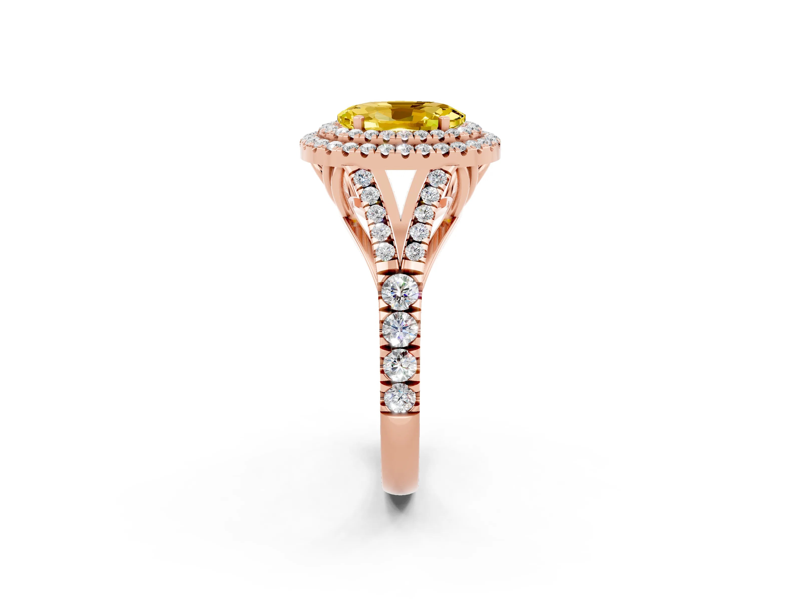 Rose gold Oval Cut Yellow Sapphire Pavé Split Shank Double Halo Engagement Ring_2