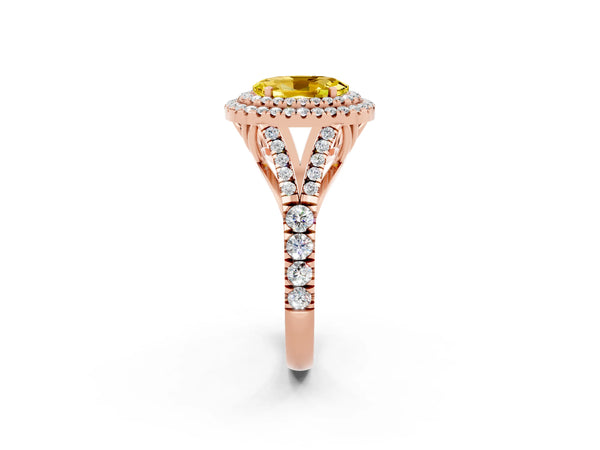 Rose gold Oval Cut Yellow Sapphire Pavé Split Shank Double Halo Engagement Ring