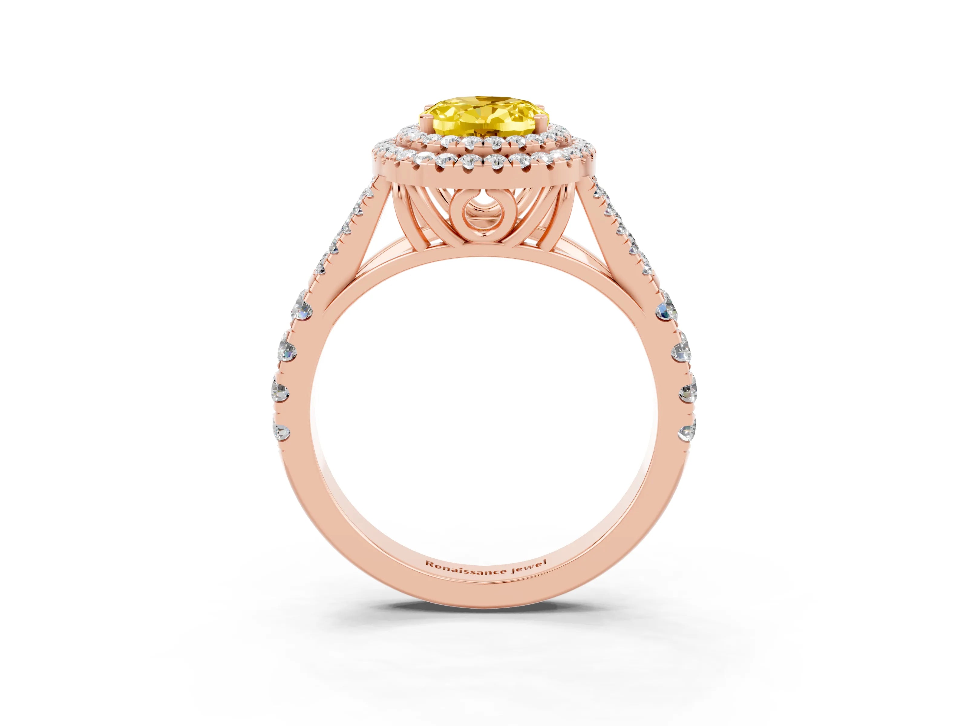 Rose gold Oval Cut Yellow Sapphire Pavé Split Shank Double Halo Engagement Ring_3