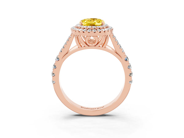 Rose gold Oval Cut Yellow Sapphire Pavé Split Shank Double Halo Engagement Ring