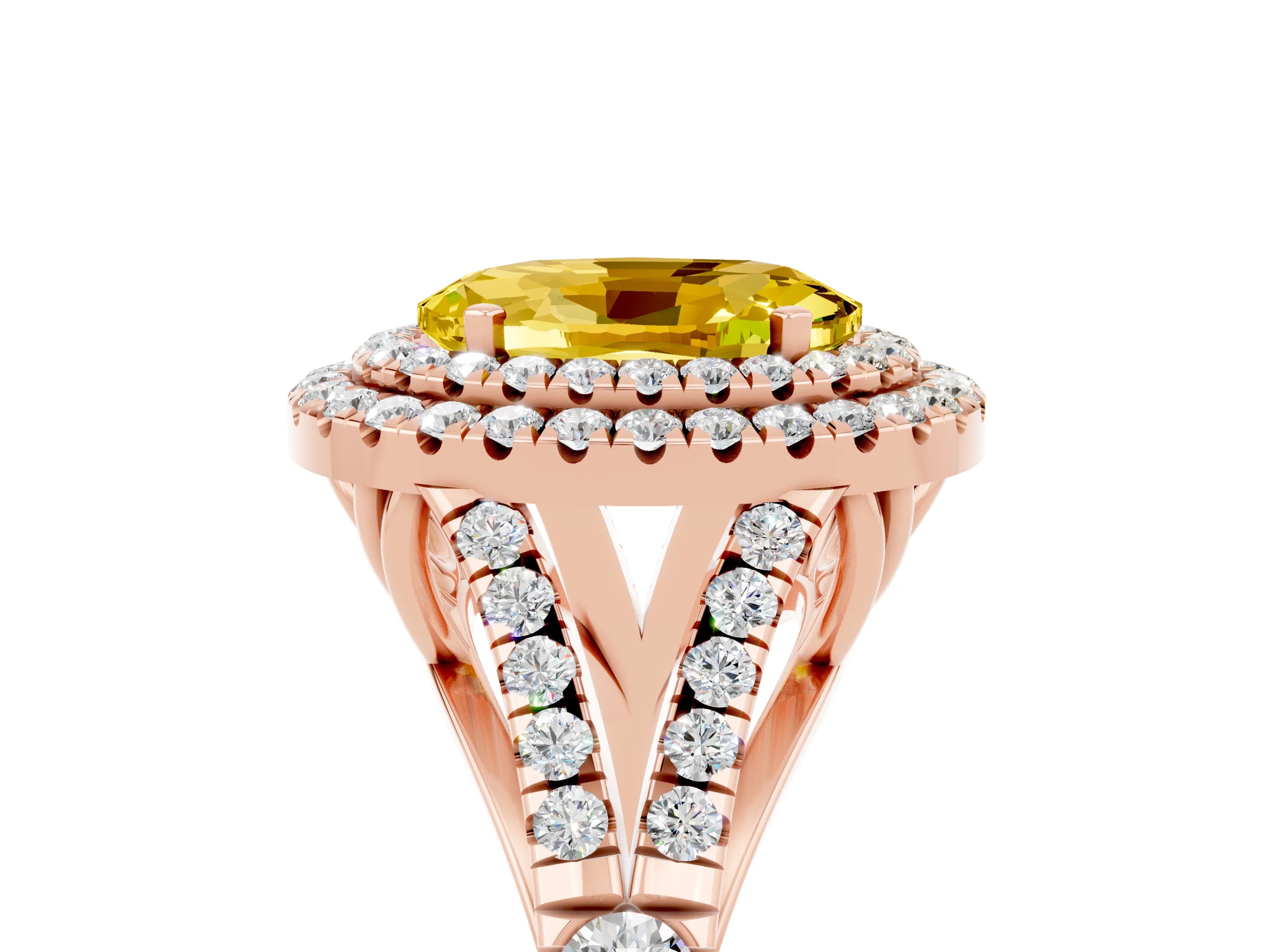 Rose gold Oval Cut Yellow Sapphire Pavé Split Shank Double Halo Engagement Ring_5