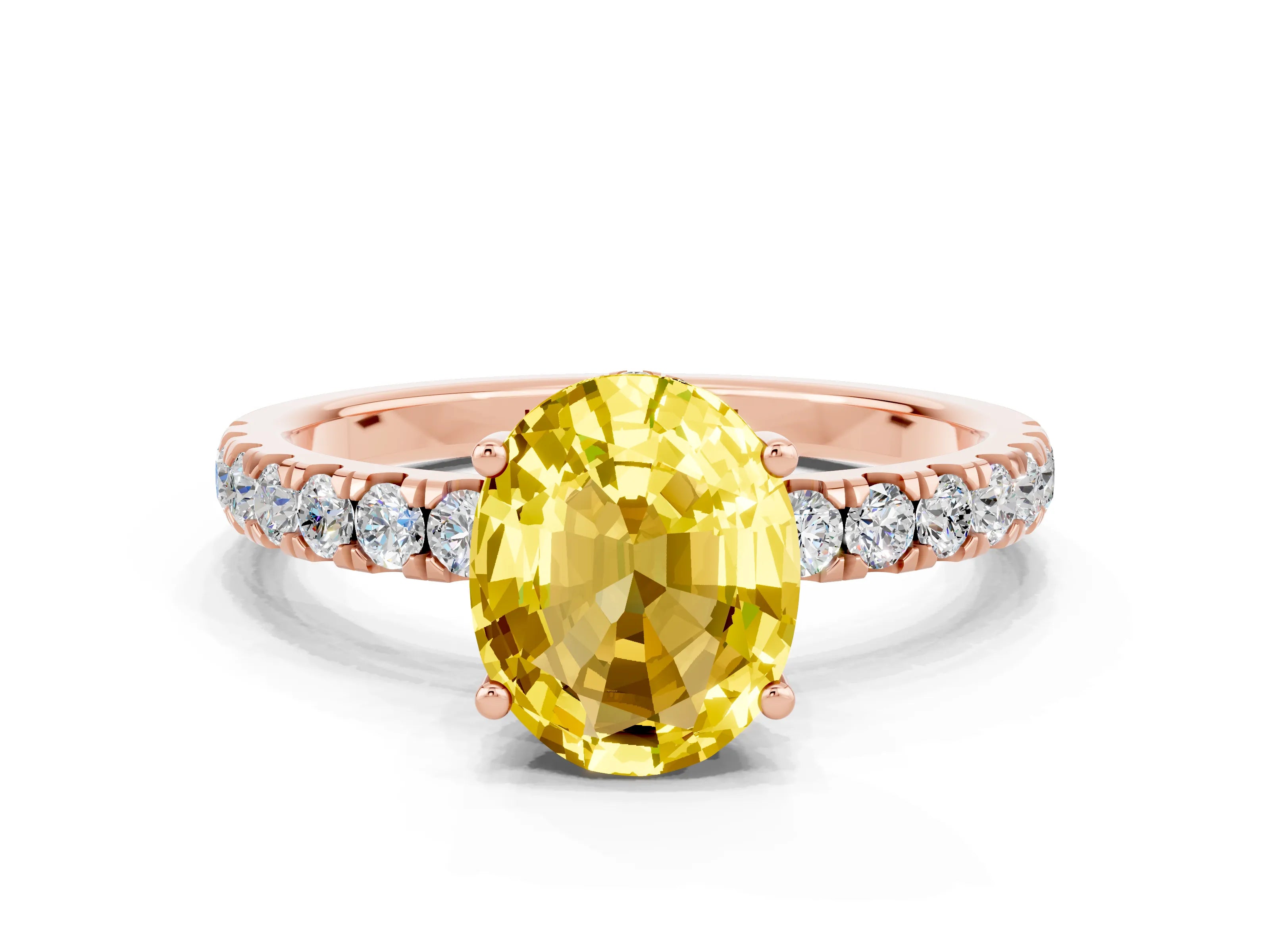 Rose gold Oval Cut Yellow Sapphire Pave Band Solitaire Ring with Four-Prong Setting_60