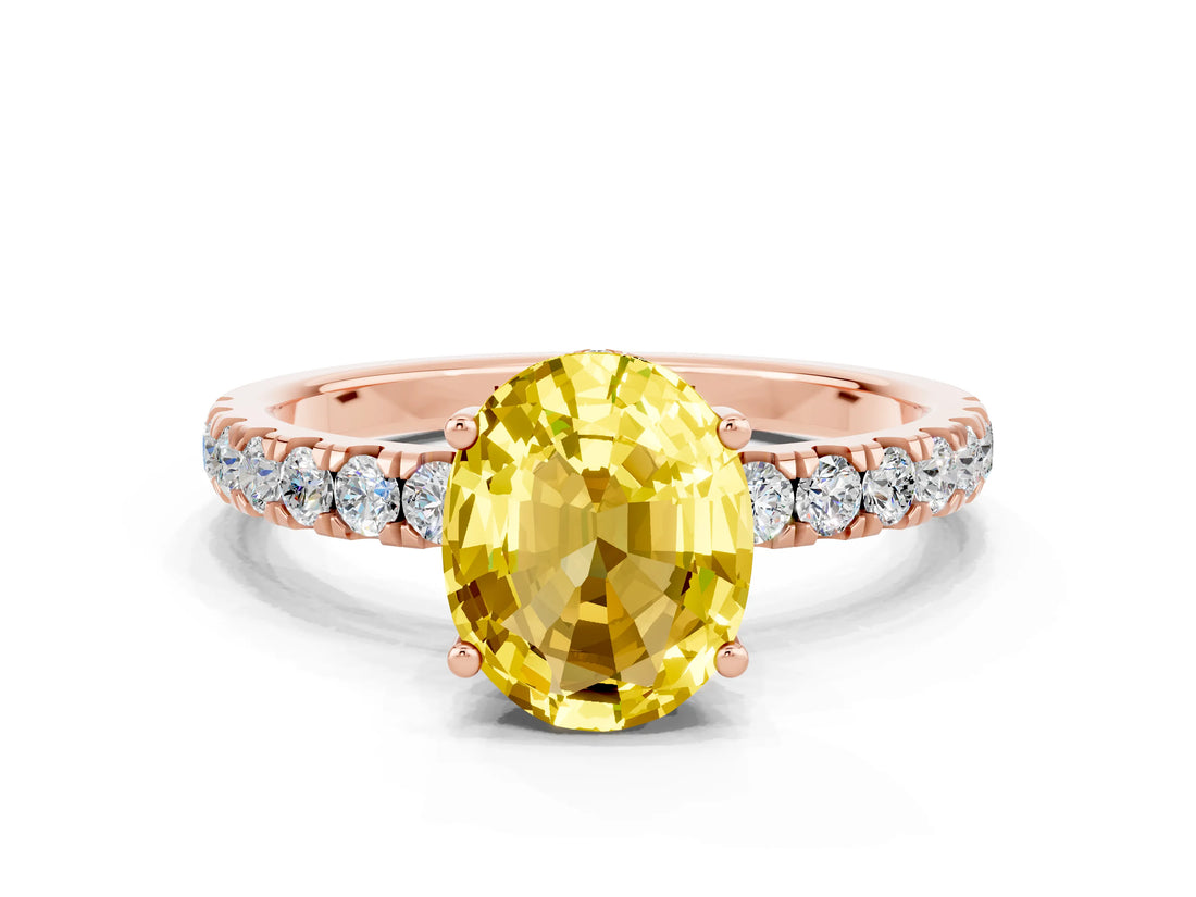 Rose gold Oval Cut Yellow Sapphire Pave Band Solitaire Ring with Four-Prong Setting_60