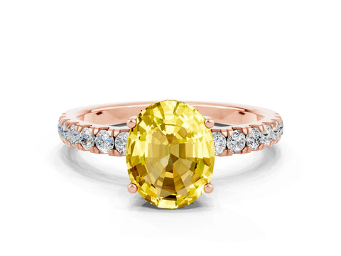 Rose gold Oval Cut Yellow Sapphire Pave Band Solitaire Ring with Four-Prong Setting_60