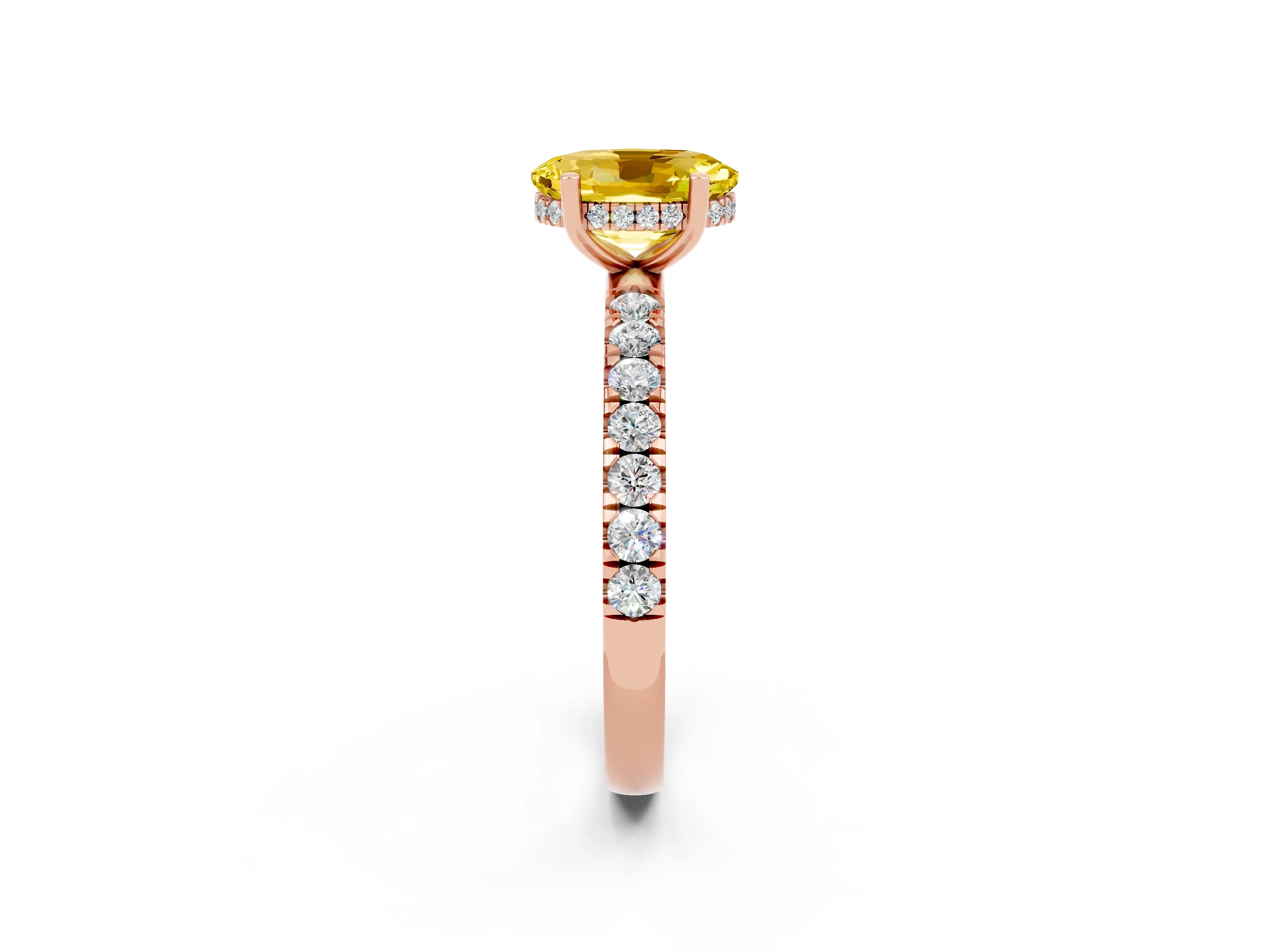 Rose gold Oval Cut Yellow Sapphire Pave Band Solitaire Ring with Four-Prong Setting_62