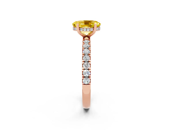 Rose gold Oval Cut Yellow Sapphire Pave Band Solitaire Ring with Round  and Prong Setting