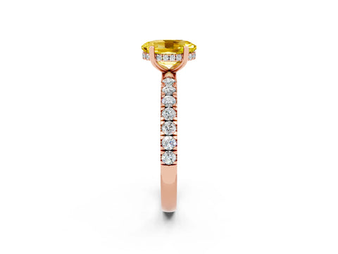 Rose gold Oval Cut Yellow Sapphire Pave Band Solitaire Ring with Four-Prong Setting_62