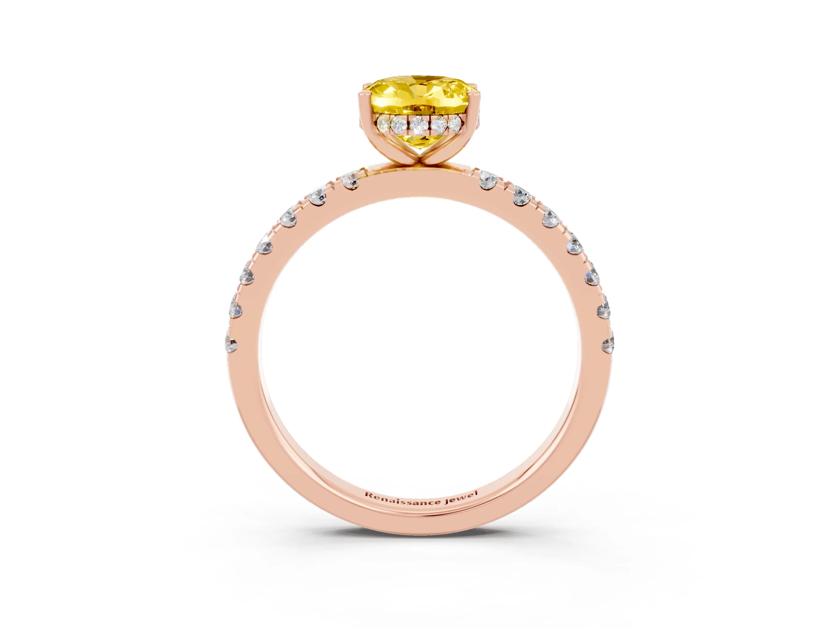 Rose gold Oval Cut Yellow Sapphire Pave Band Solitaire Ring with Four-Prong Setting_63