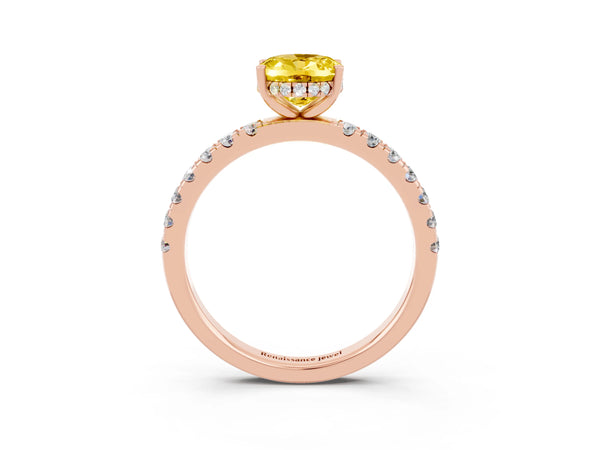 Rose gold Oval Cut Yellow Sapphire Pave Band Solitaire Ring with Round  and Prong Setting