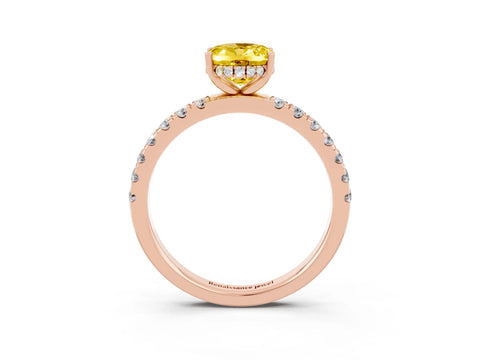 Rose gold Oval Cut Yellow Sapphire Pave Band Solitaire Ring with Four-Prong Setting_63