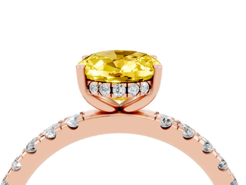 Rose gold Oval Cut Yellow Sapphire Pave Band Solitaire Ring with Four-Prong Setting_64