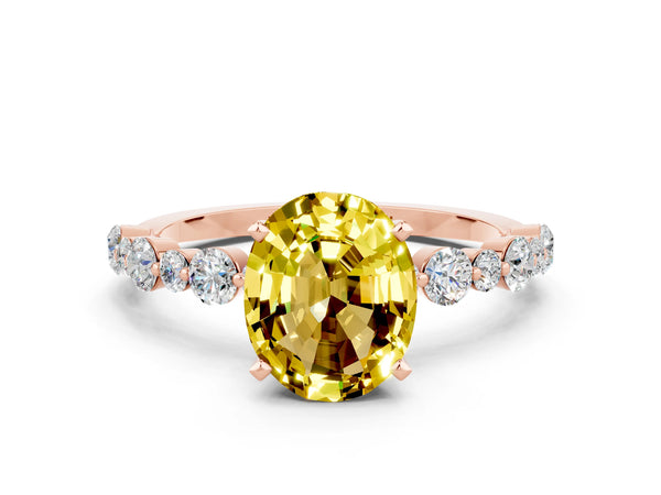 Rose gold Oval Cut Yellow Sapphire Prong Set Engagement Ring with Pavé Band
