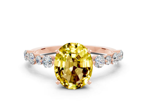 Rose gold Oval Cut Yellow Sapphire Prong Set Engagement Ring with Pavé Band_12