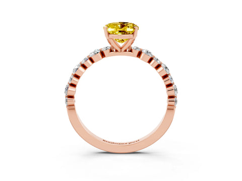 Rose gold Oval Cut Yellow Sapphire Prong Set Engagement Ring with Pavé Band_15