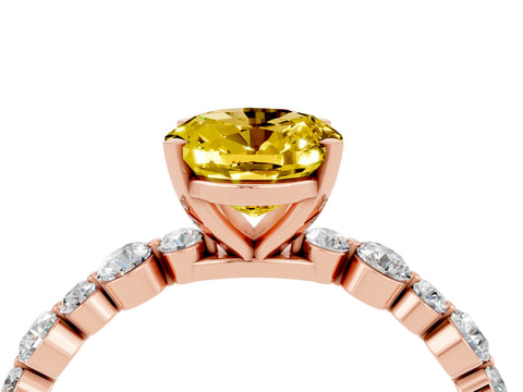 Rose gold Oval Cut Yellow Sapphire Prong Set Engagement Ring with Pavé Band_16