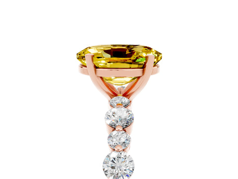Rose gold Oval Cut Yellow Sapphire Prong Set Engagement Ring with Pavé Band_17