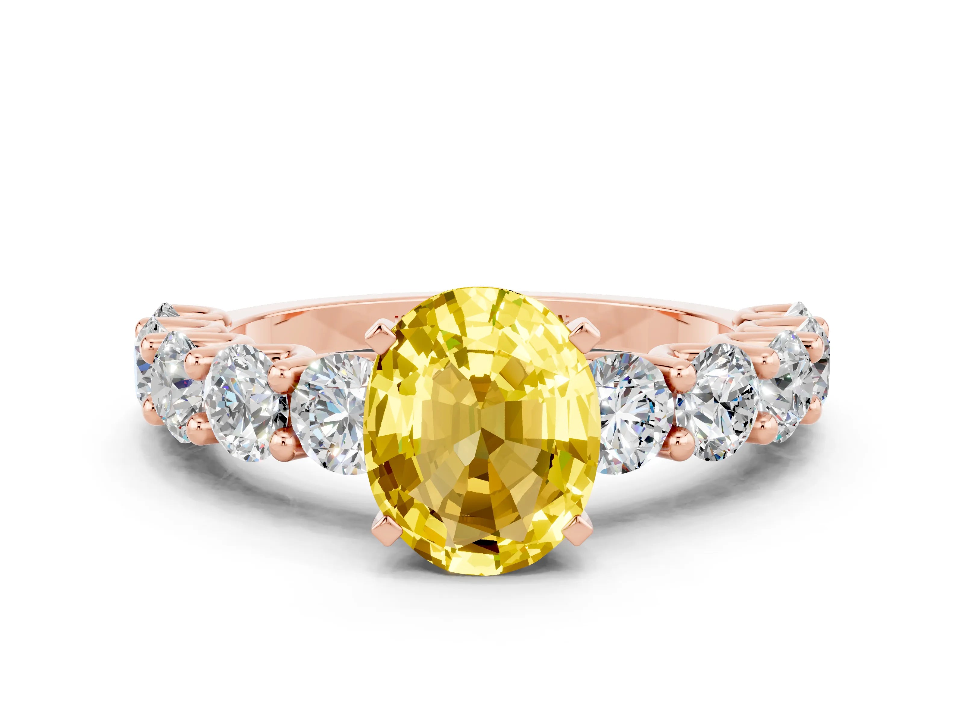 Rose gold Oval Cut Yellow Sapphire Prong Setting with Side Stones on a Pave Band_24