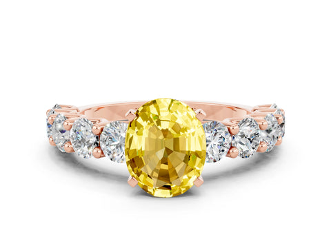 Rose gold Oval Cut Yellow Sapphire Prong Setting with Side Stones on a Pave Band_24