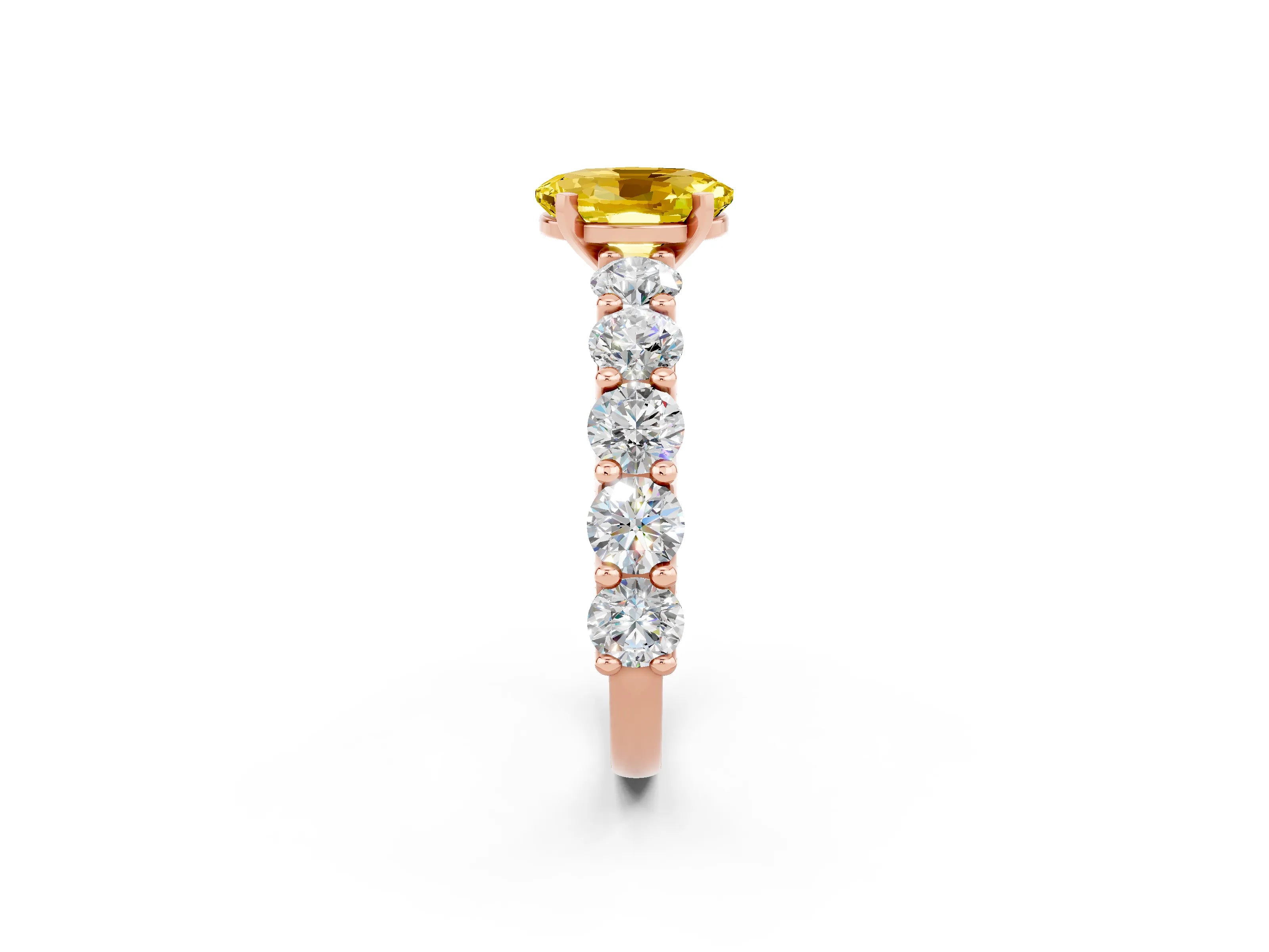 Rose gold Oval Cut Yellow Sapphire Prong Setting with Side Stones on a Pave Band_26