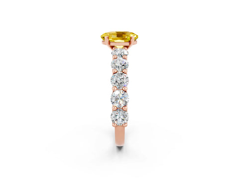 Rose gold Oval Cut Yellow Sapphire Prong Setting with Side Stones on a Pave Band_26