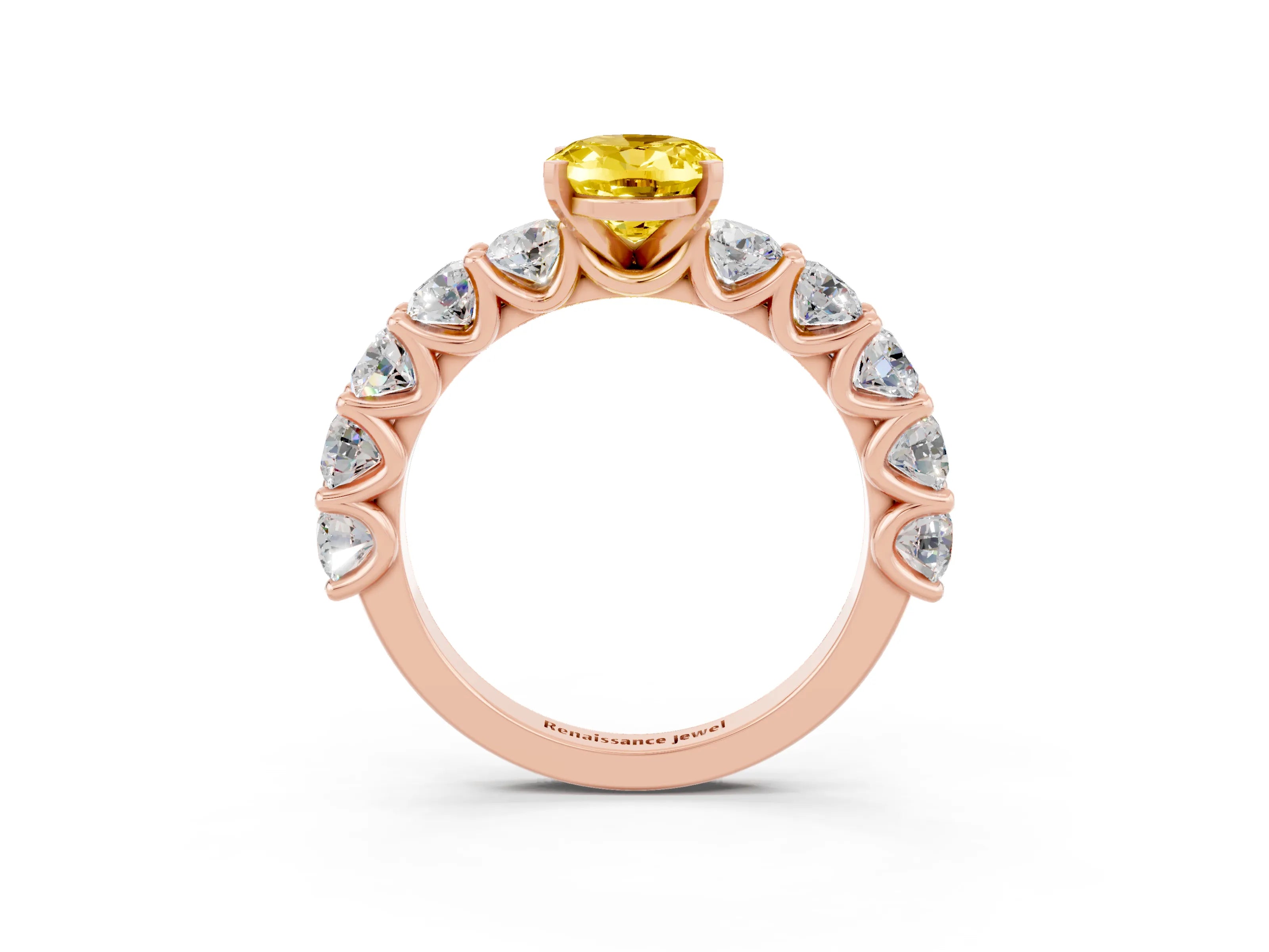 Rose gold Oval Cut Yellow Sapphire Prong Setting with Side Stones on a Pave Band_27