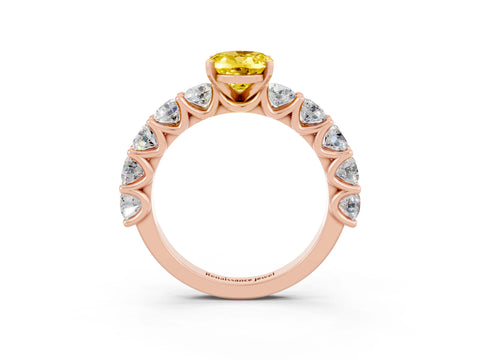 Rose gold Oval Cut Yellow Sapphire Prong Setting with Side Stones on a Pave Band_27