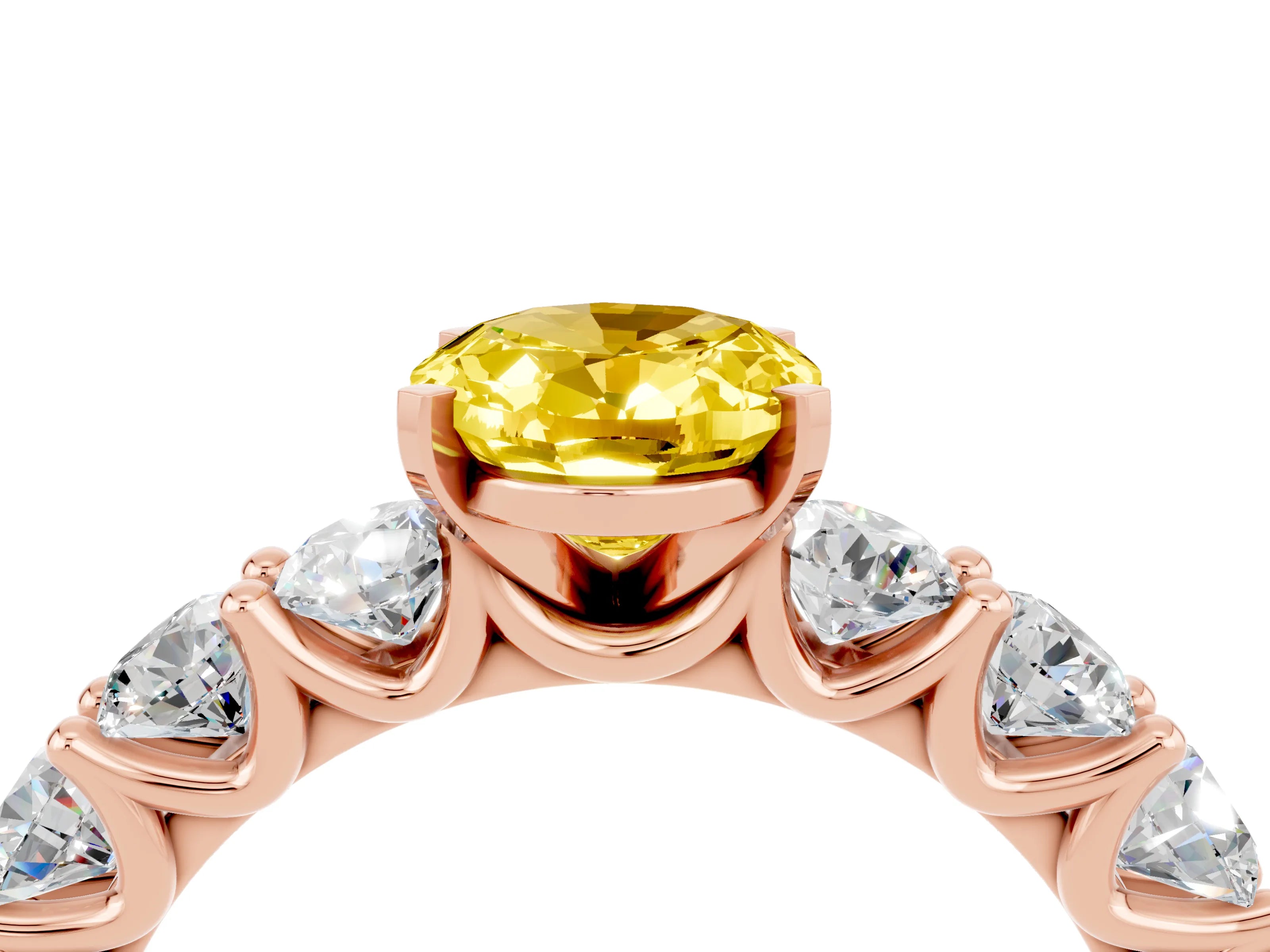 Rose gold Oval Cut Yellow Sapphire Prong Setting with Side Stones on a Pave Band_28