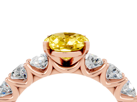 Rose gold Oval Cut Yellow Sapphire Prong Setting with Side Stones on a Pave Band_28