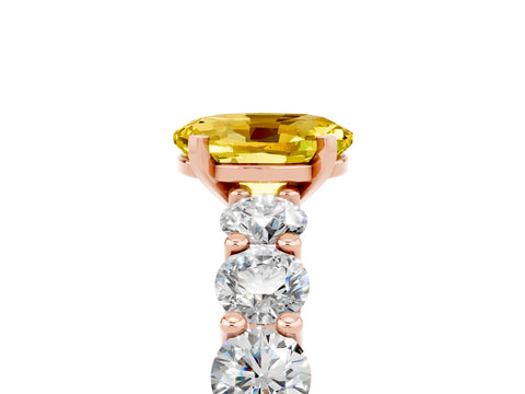 Rose gold Oval Cut Yellow Sapphire Prong Setting with Side Stones on a Pave Band_29