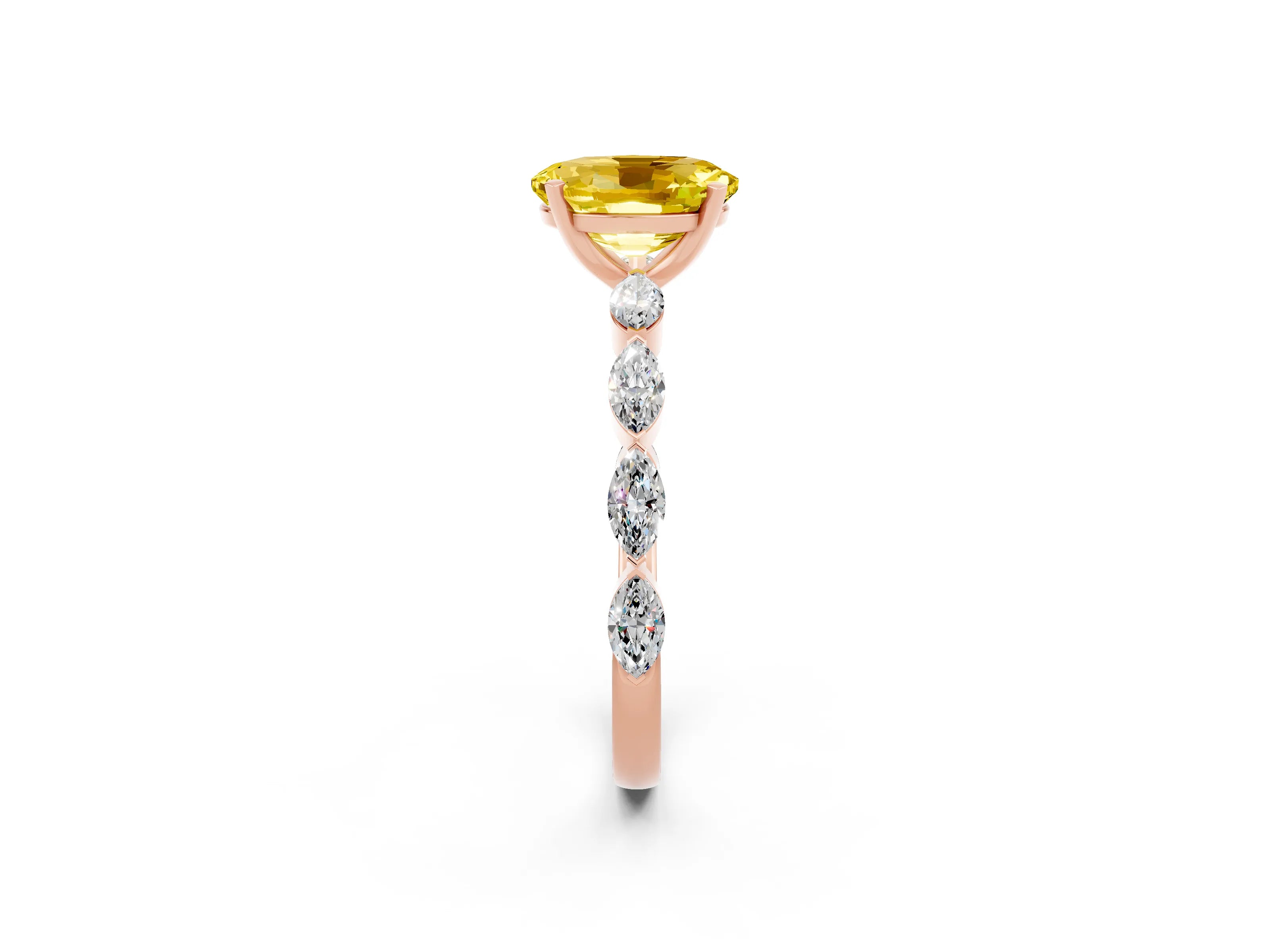 Rose gold Oval Cut Yellow Sapphire Ring with Marquise Side Stones and Prong Setting_14