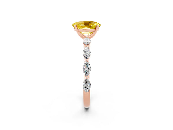 Rose gold Oval Cut Yellow Sapphire Ring with Marquise Side Stones and Prong Setting
