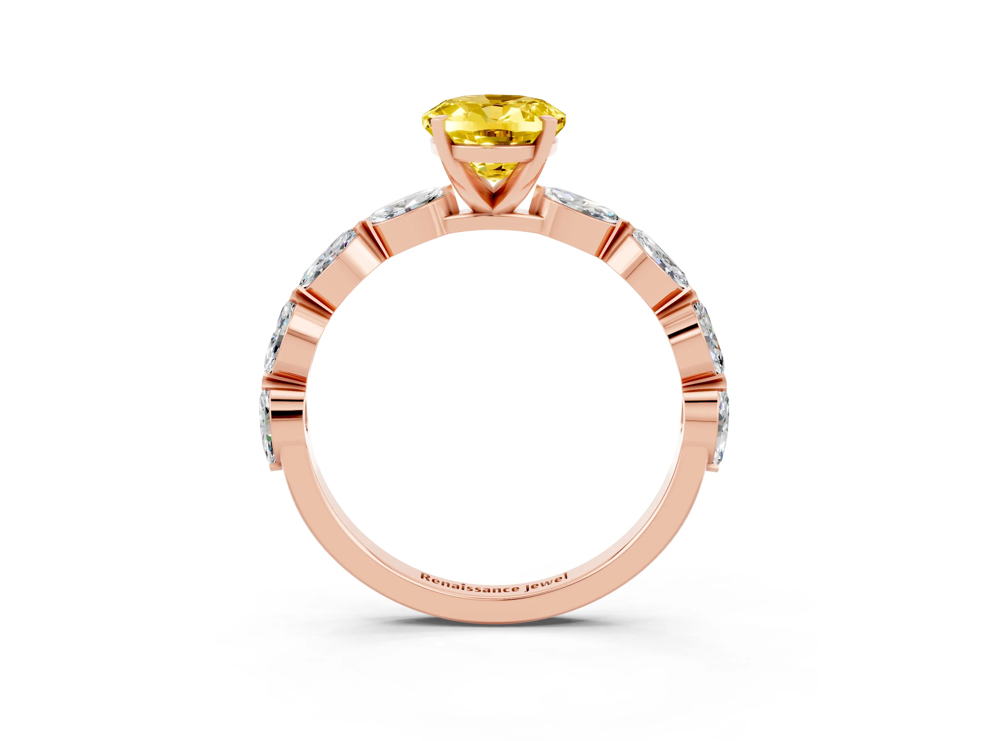 Rose gold Oval Cut Yellow Sapphire Ring with Marquise Side Stones and Prong Setting_15