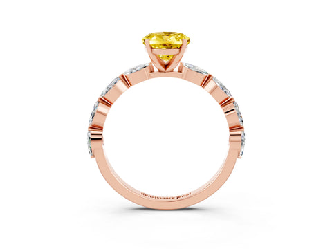 Rose gold Oval Cut Yellow Sapphire Ring with Marquise Side Stones and Prong Setting_15
