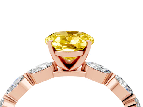Rose gold Oval Cut Yellow Sapphire Ring with Marquise Side Stones and Prong Setting_16